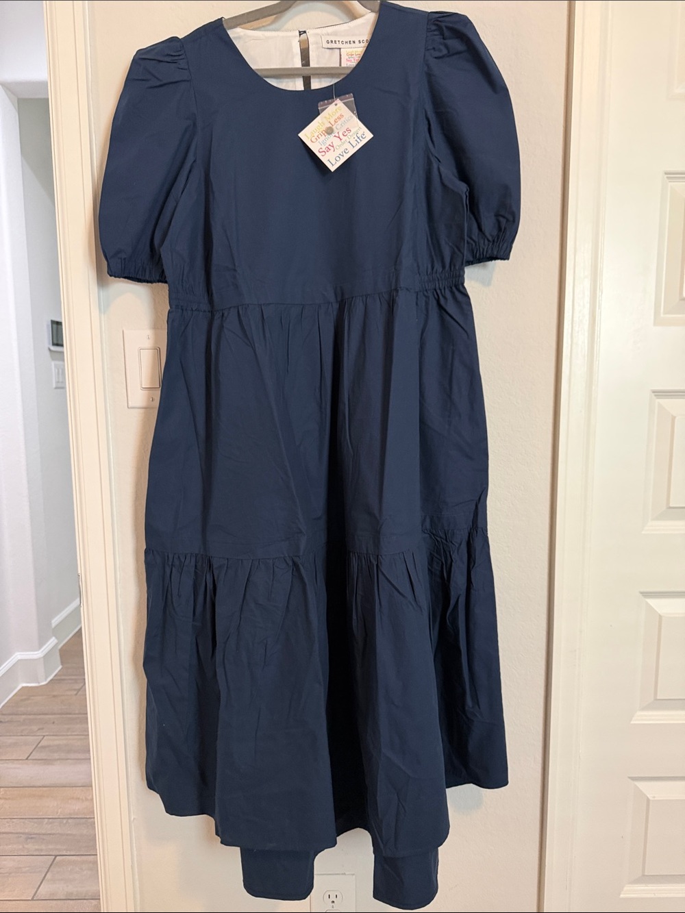 Gretchen Scott Designs Navy Puff-Sleeve Tiered Dress